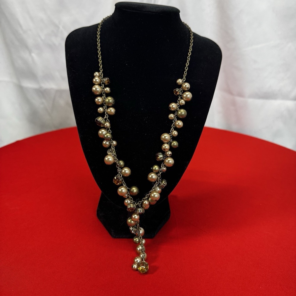 Vintage Classic Faux Pearl Tassel Necklace in Gold Tone